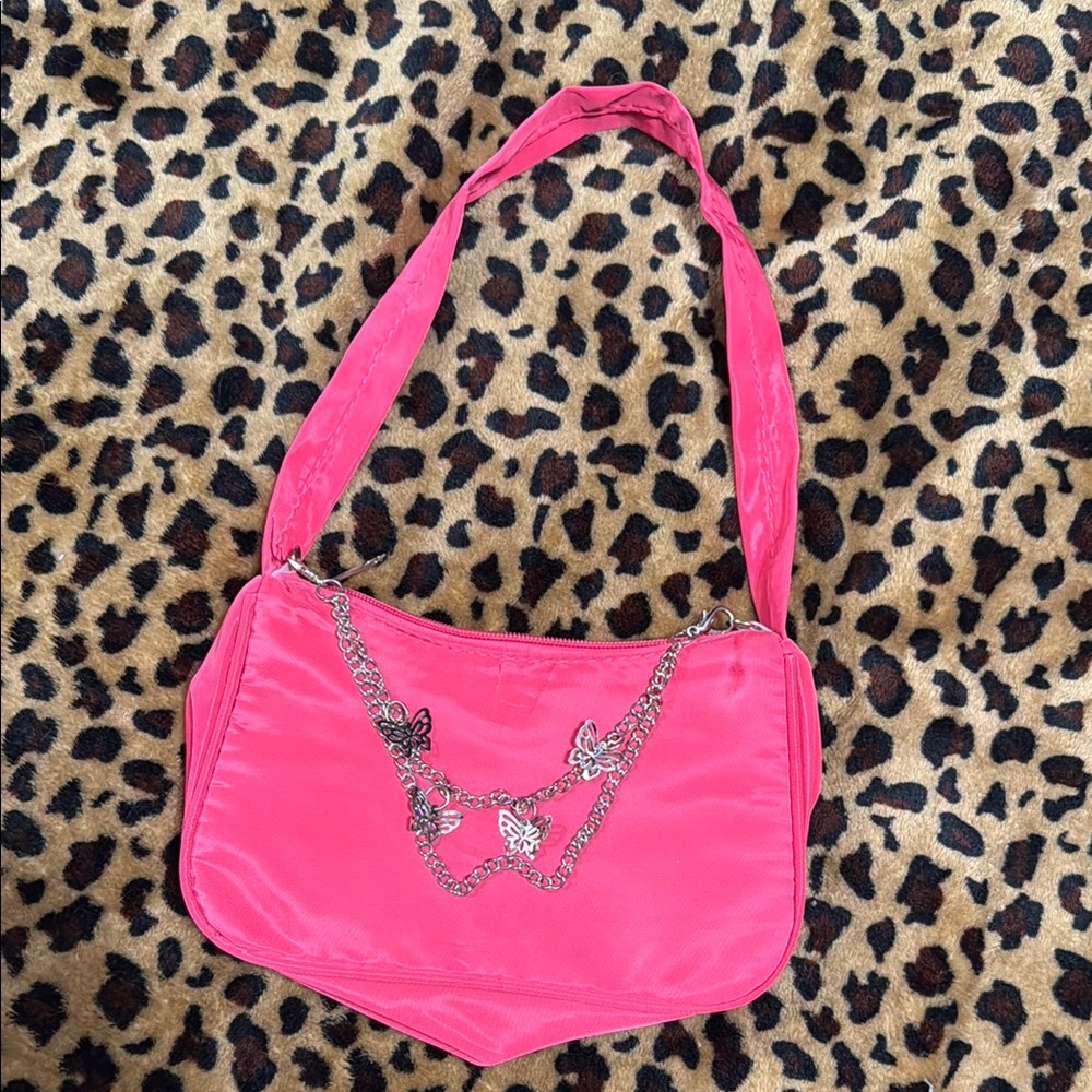Pink Women's Bag with Butterfly Chain